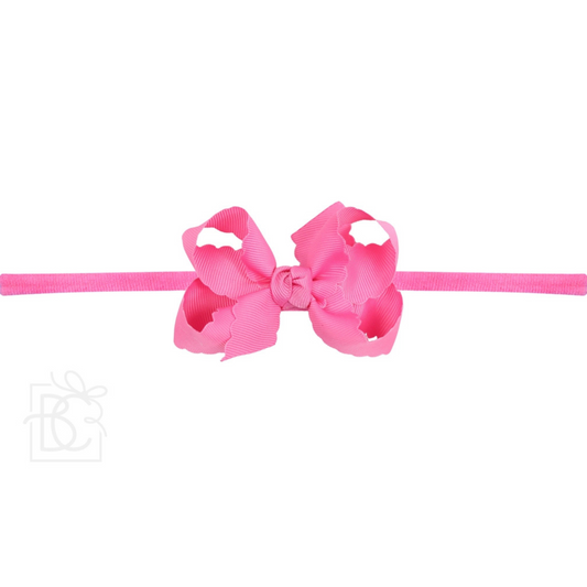 Pantyhose headband w. scalloped edge bow medium - hot pink