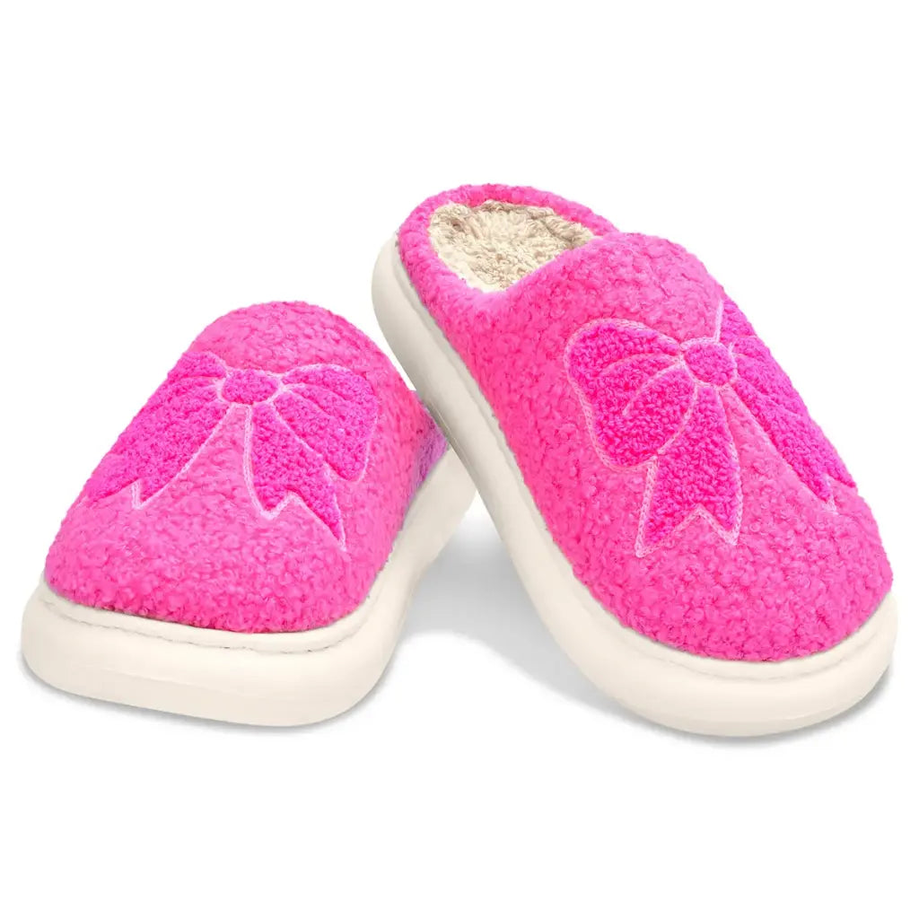 Pink cozy bow slippers
