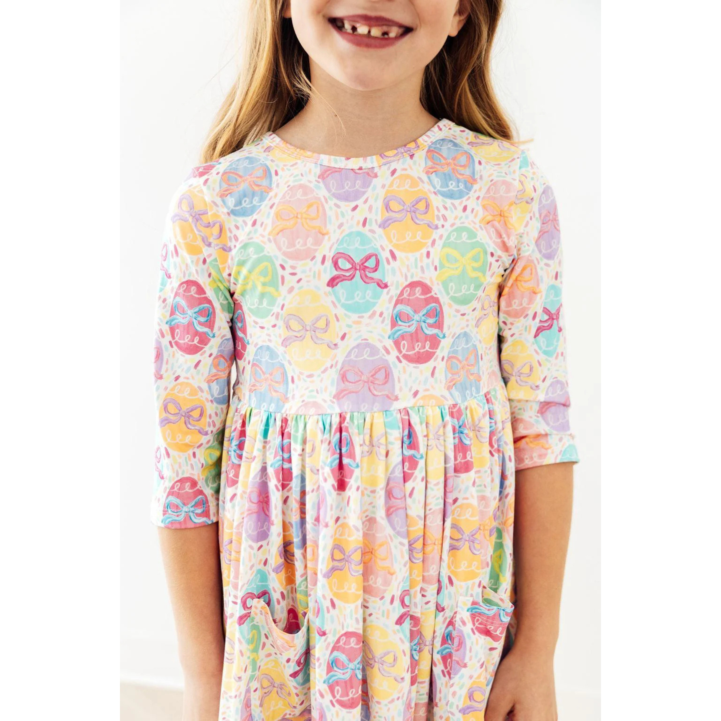 Egg-stra cute 3/4 sleeve pocket twirl dress