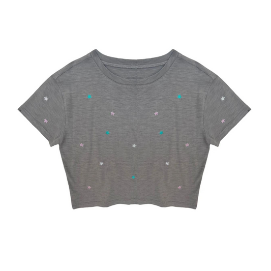 Fearless top - grey w. emb stars