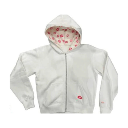 Cody zip hoodie - vintage white w. lips
