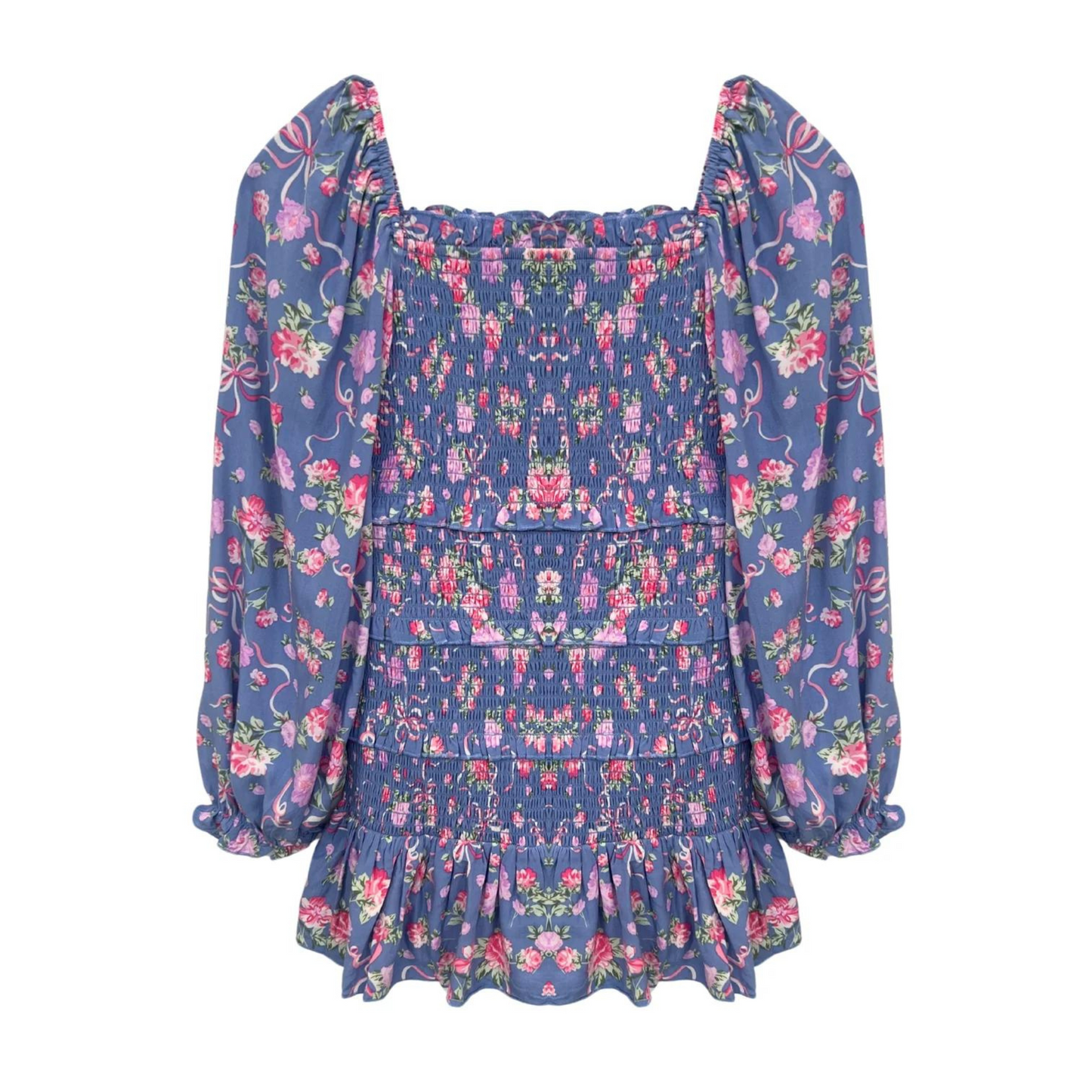 Laila l/s dress - vintage blue bow floral