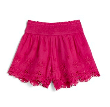Smocking shorts w. floral eyelet - hot pink