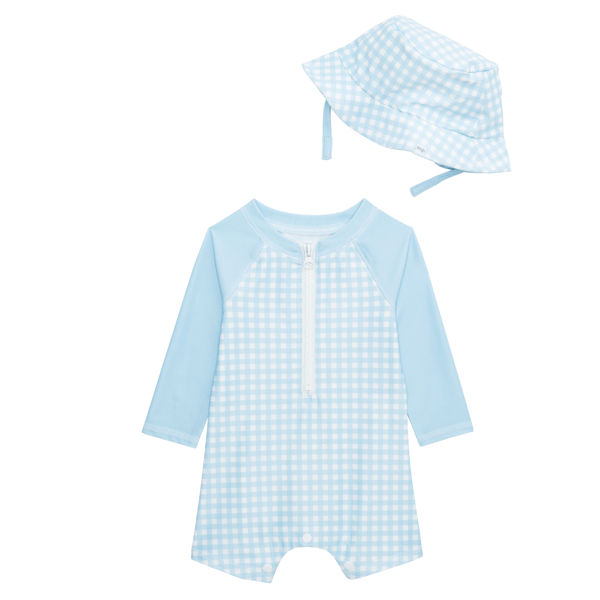 Gingham rashguard set - blue