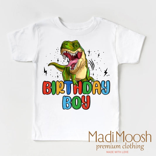 Dinosaur birthday boy shirt - white