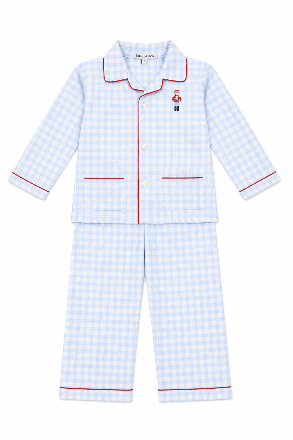 Nutcracker Embroidered Blue Plaid PJ