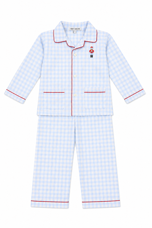 Nutcracker Embroidered Blue Plaid PJ