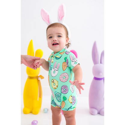 Easter sweets polo shortie romper - green