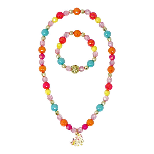 Unicorn rainbow charm necklace & bracelet set