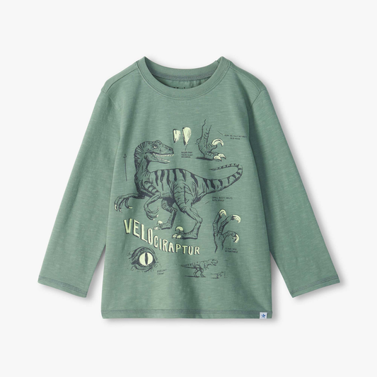 Velociraptor glow in the dark crewneck tee