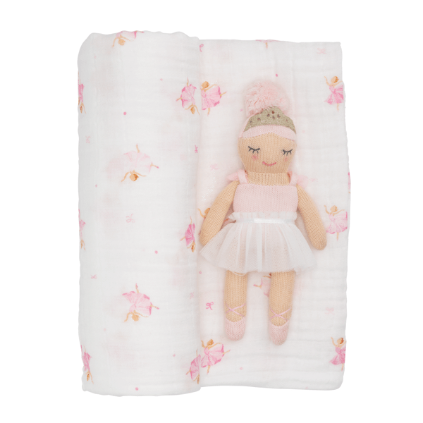 Ballerina swaddle & rattle set