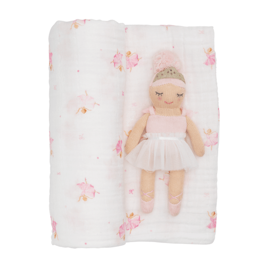 Ballerina swaddle & rattle set