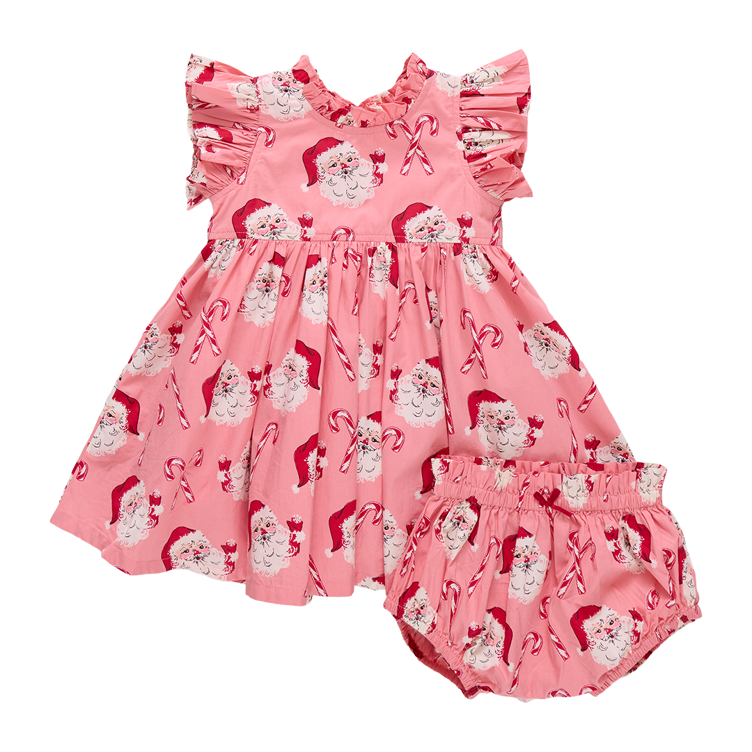 Jennifer dress set - pink candy cane Santa