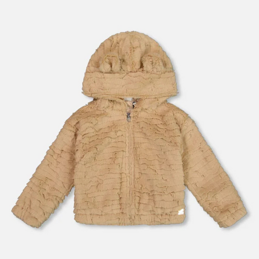 Fake fur hooded cardigan