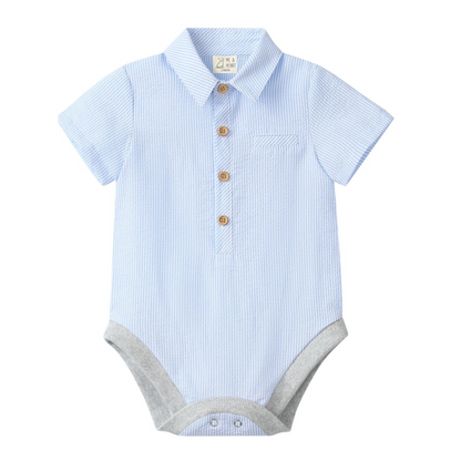 Pale blue seersucker onesie
