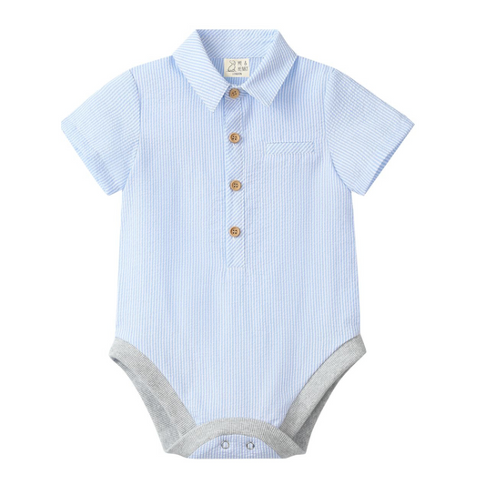 Pale blue seersucker onesie