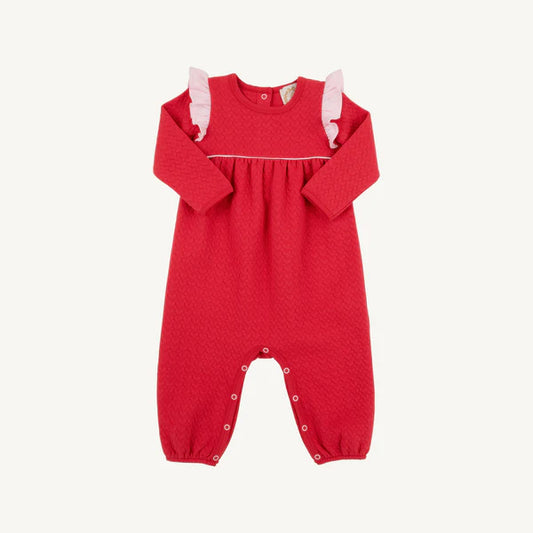 Leigh ann angel sleeve romper - richmond red/palm beach pink