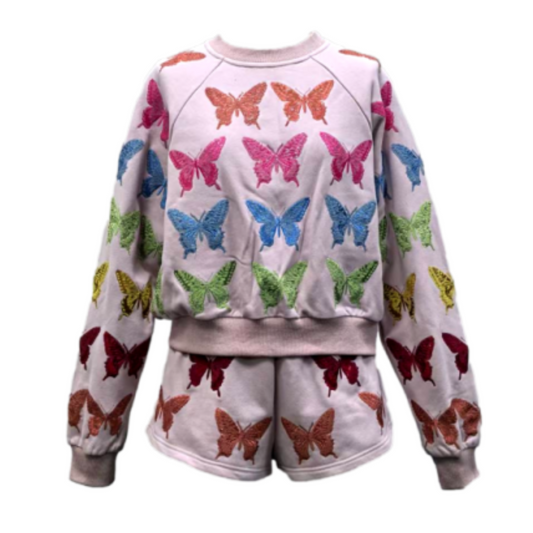 Pink multi butterfly sweatshirt
