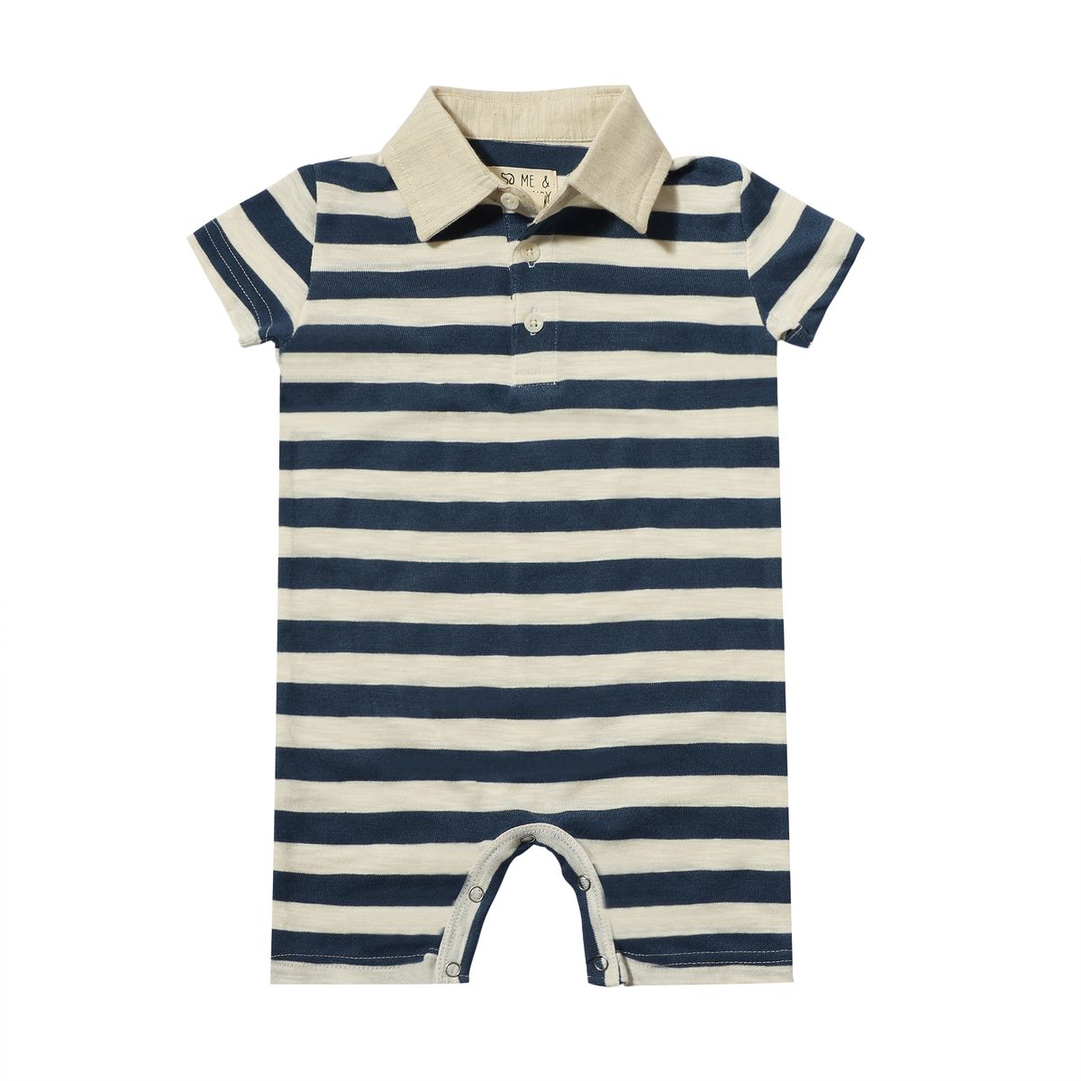 Saltash polo romper - navy/white stripe