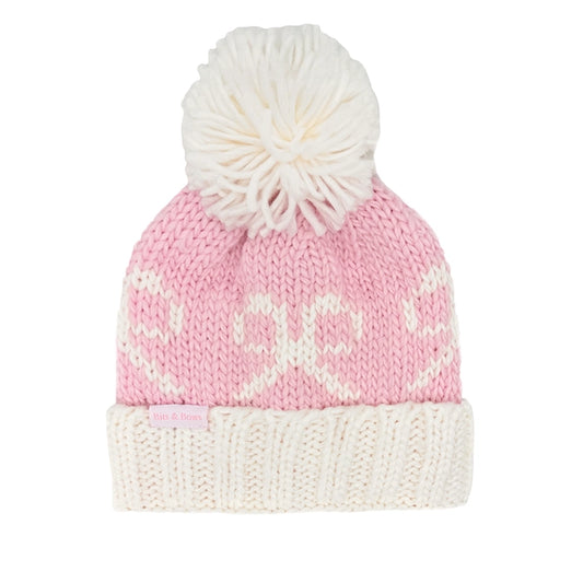 Pink bows bobble hat