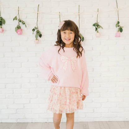 Ditsy floral bow knit sweater