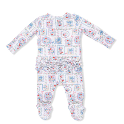 Julep's floral patchwork 2 way ruffle zipper footie