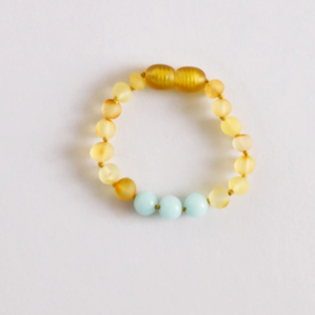 Raw Honey Baltic Amber + Amazonite 5" Baby Anklet or Bracelet