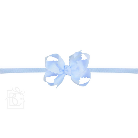 Pantyhose headband w. scalloped edge bow medium - millennium blue