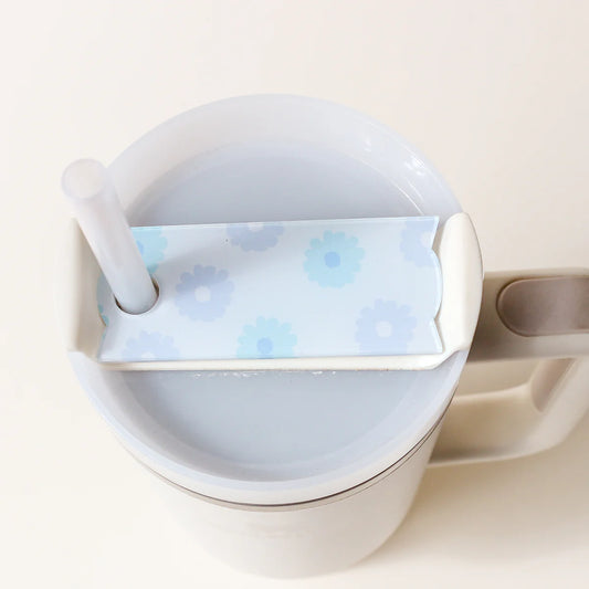 Tumbler lid tag - darling daisy aqua