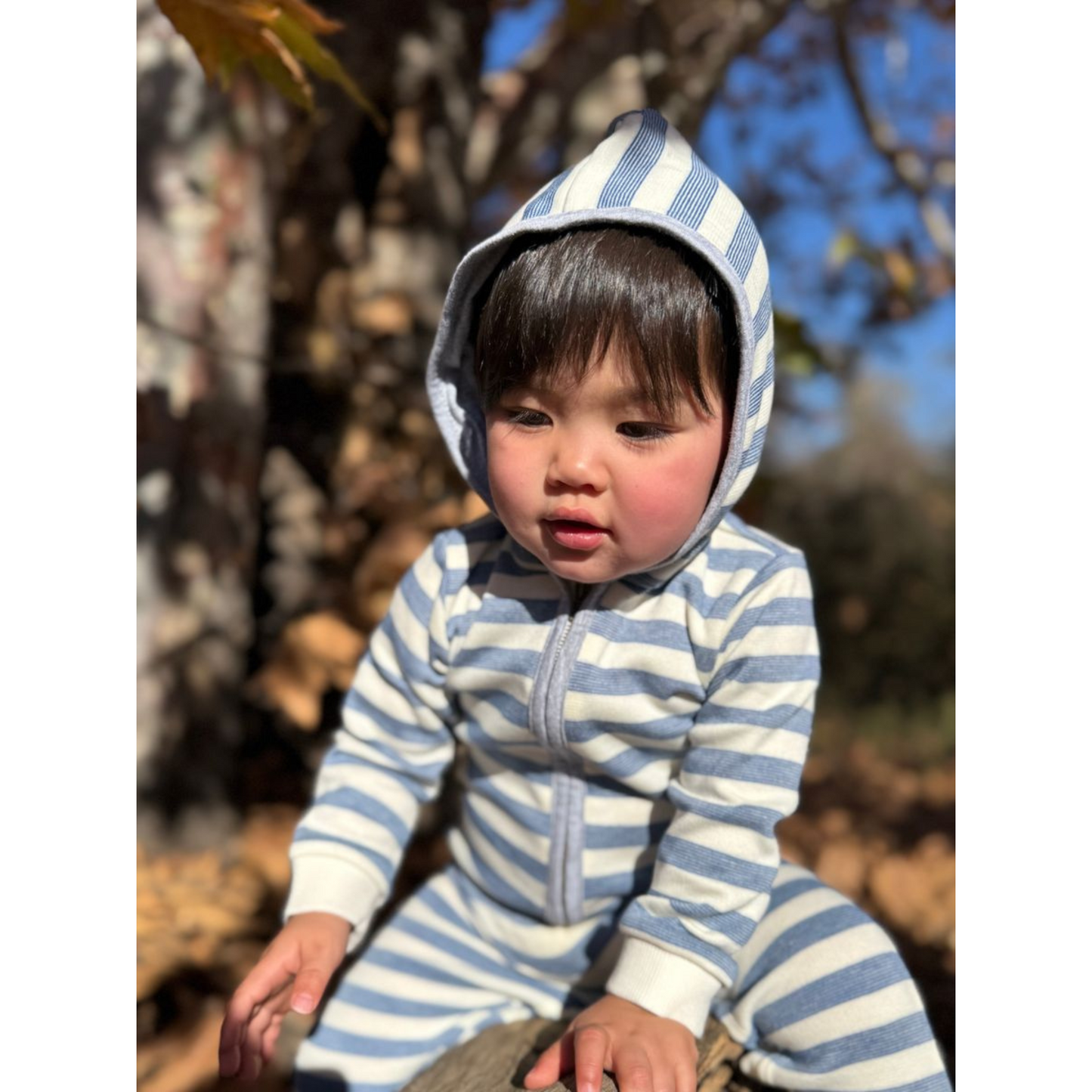 Stefano hooded romper - blue/cream
