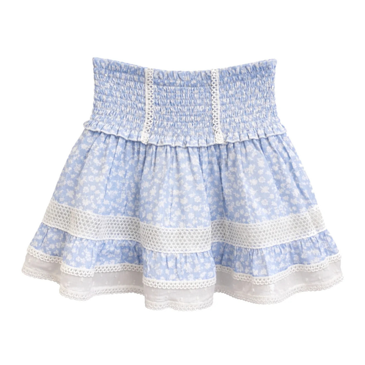 Lara ruffle skirt w. lace trim - blue ditsy floral