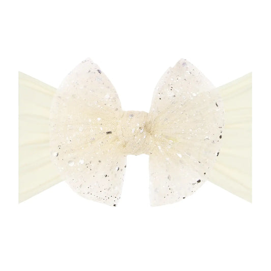 Tulle nylon bow headband - princess ivory
