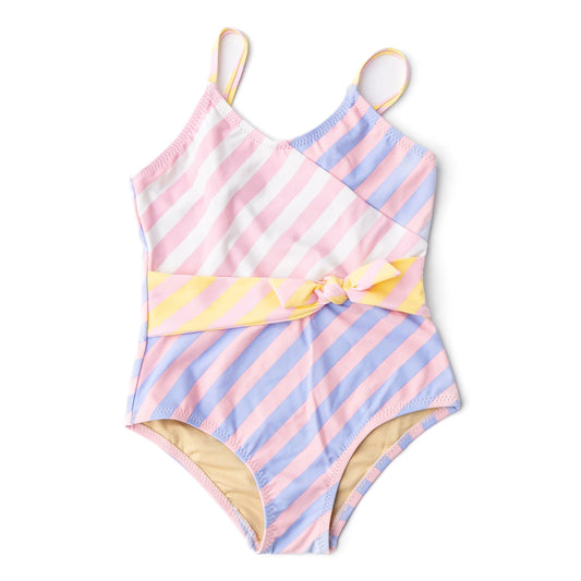 Pastel stripe one piece wrap suit