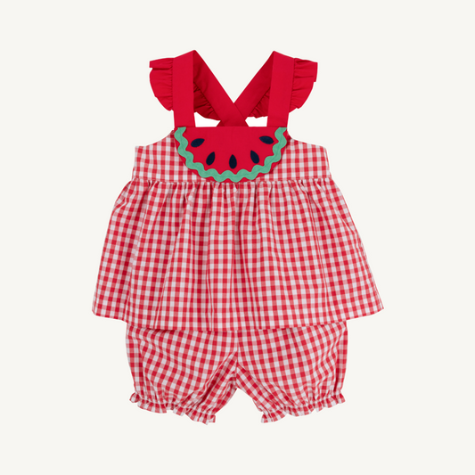 Nancy's novelty set - watermelon/richmond red gingham
