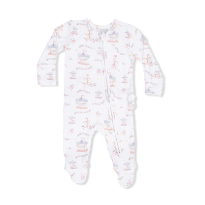 Carousel w. bows 2 way ruffle zipper footie
