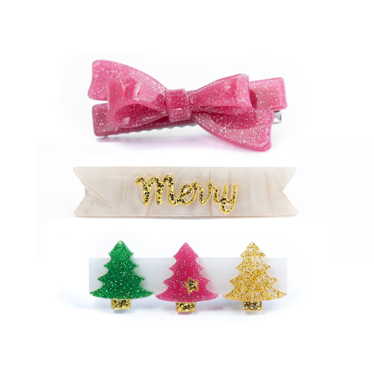 Merry, trees, & bow hair clips