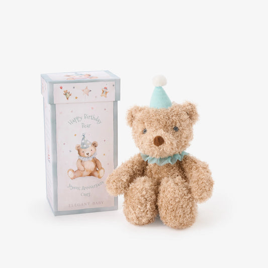 Aqua birthday bear in gift box