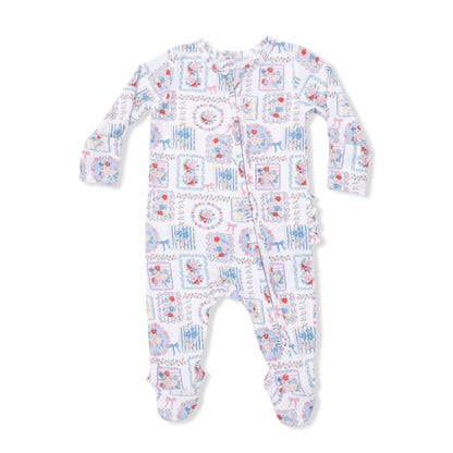 Julep's floral patchwork 2 way ruffle zipper footie