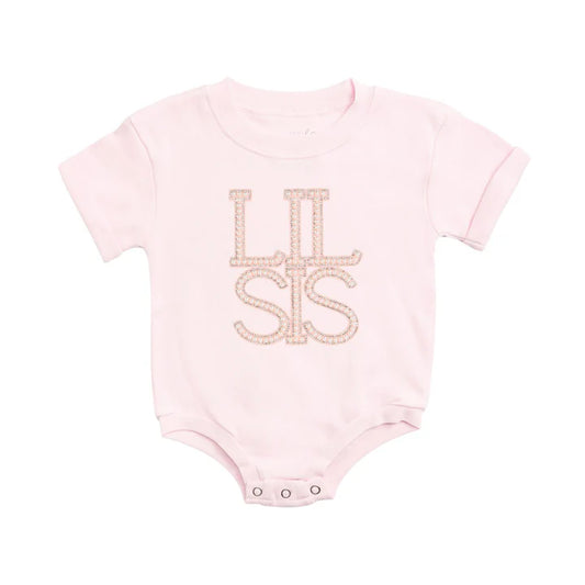 Lil sis pearl patch s/s romper - ballet pink