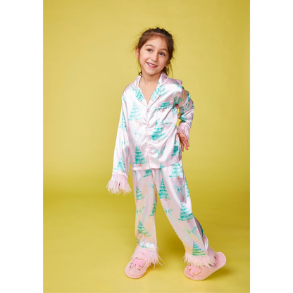 Christmas tree feather silky pj set