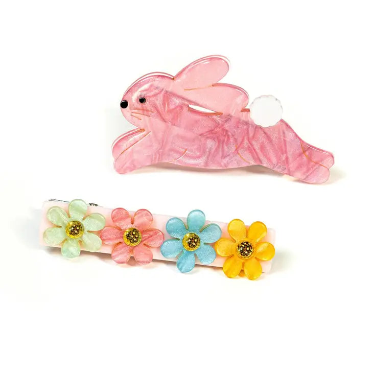 Hop bunny pink satin alligator clips