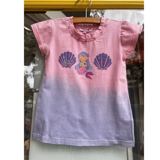 Mermaid cap tee - pink purple dip dye