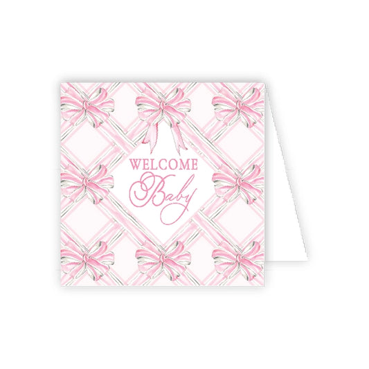 Welcome baby pink bows enclosure card