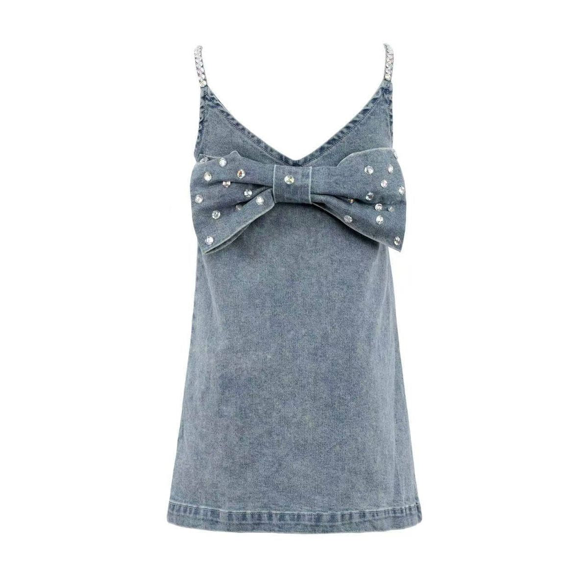 Gems bow denim dress