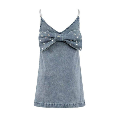 Gems bow denim dress