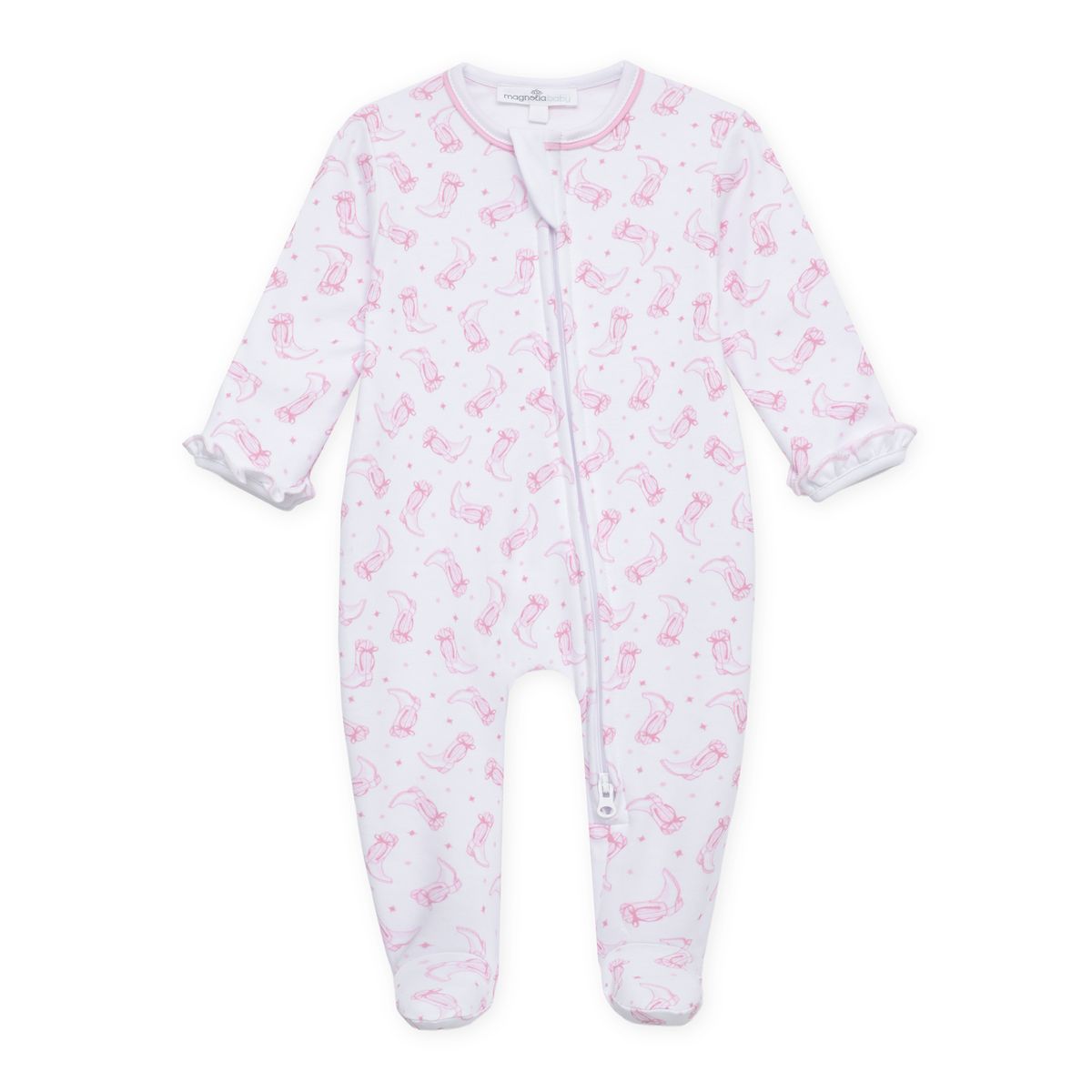 Darling cowboy boots pink ruffle footie
