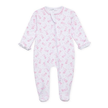 Darling cowboy boots pink ruffle footie