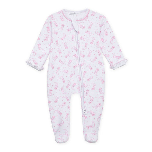 Darling cowboy boots pink ruffle footie