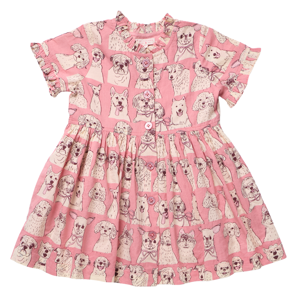 Autumn dress - pink sketched dogs