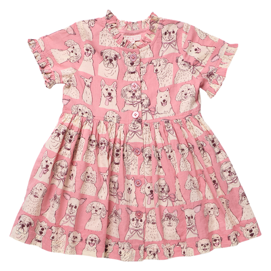 Autumn dress - pink sketched dogs